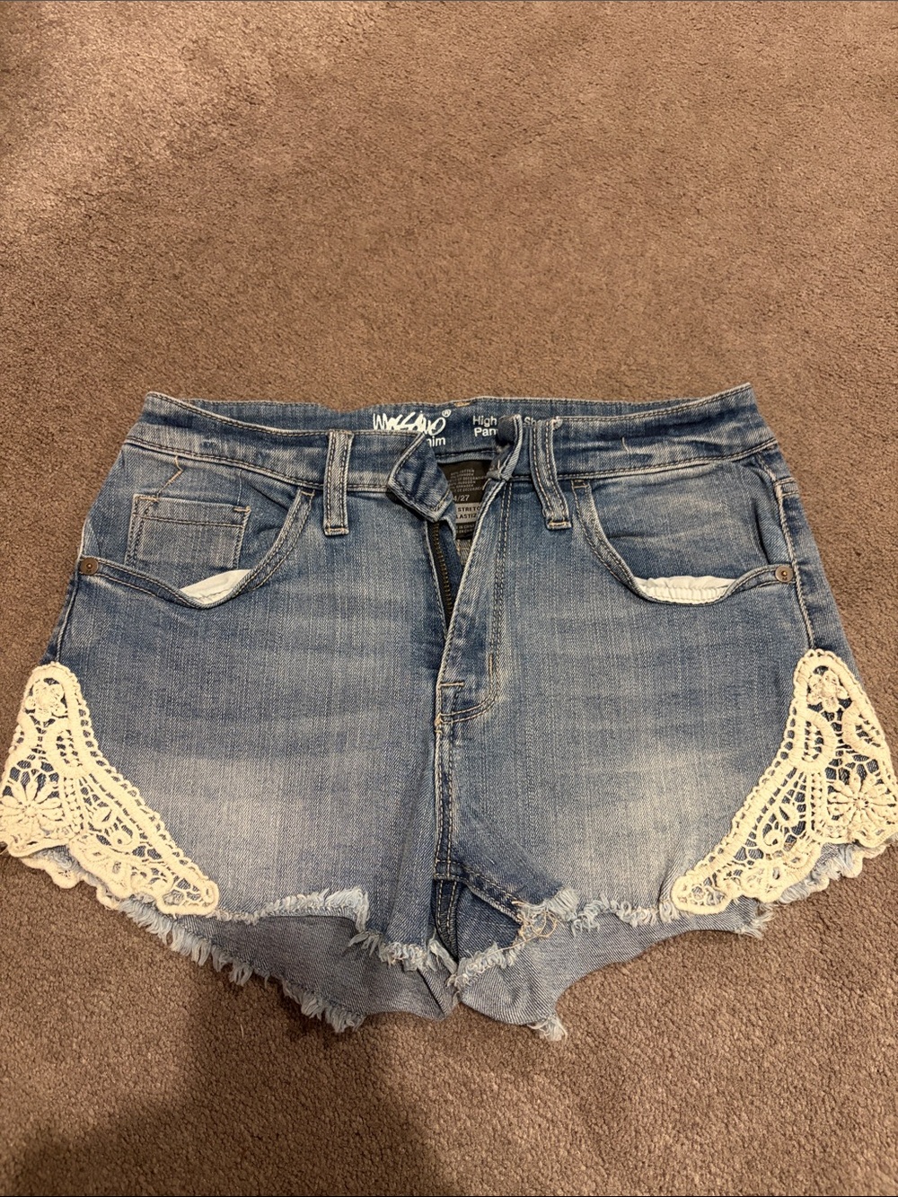 Mossimo Supply Co. Light Blue Denim Jean Shorts with Cream Crochet Trim